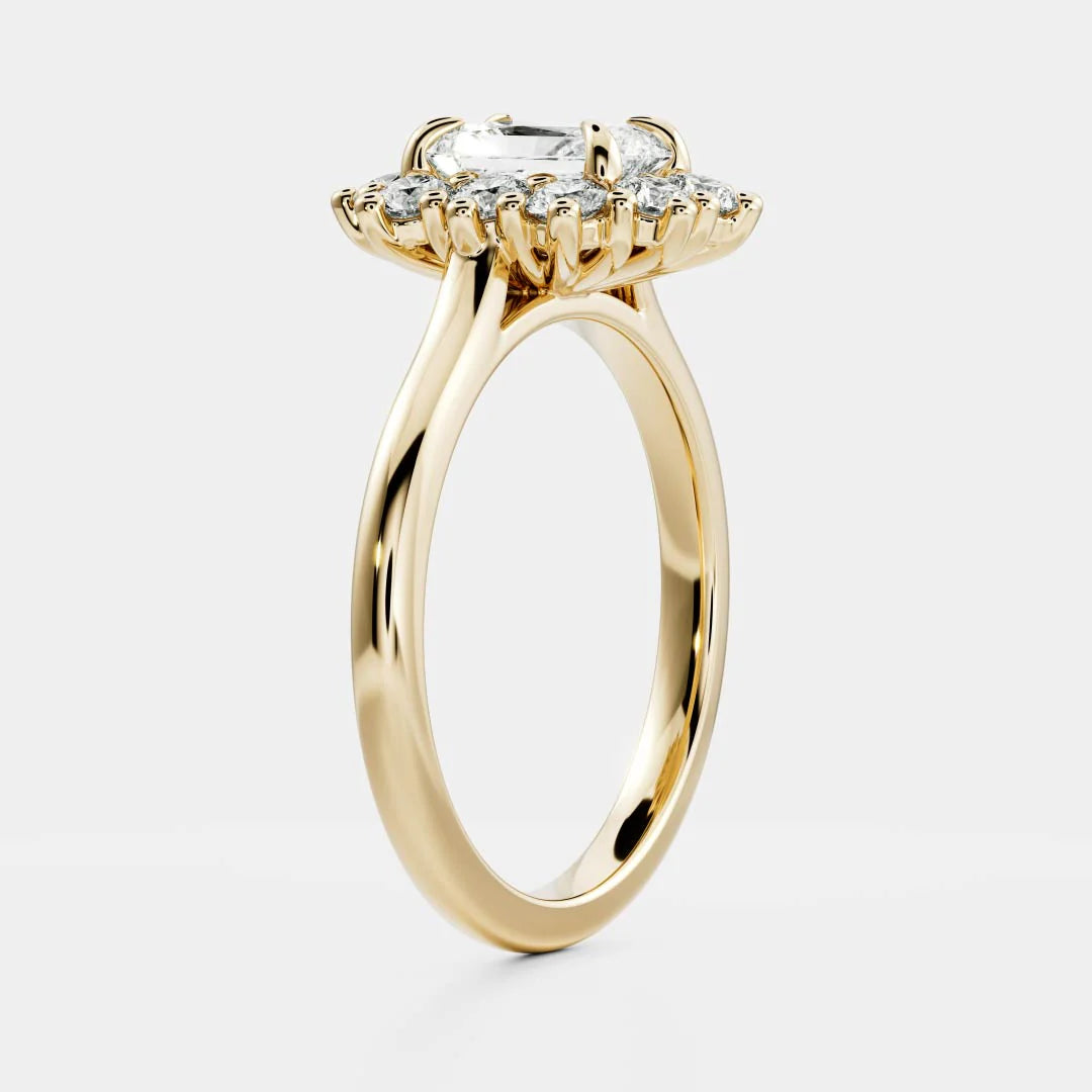 1.0CT Radiant Lab Grown Diamond Halo Cluster Engagement Ring