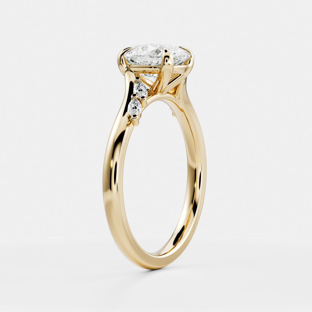 2.0CT Elongated Cushion Lab Grown Diamond With Marquise Accents Engagement Ring