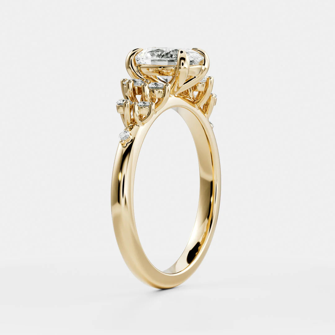 1.0CT Oval Lab Grown Diamond Cluster Vintage Style Engagement Ring