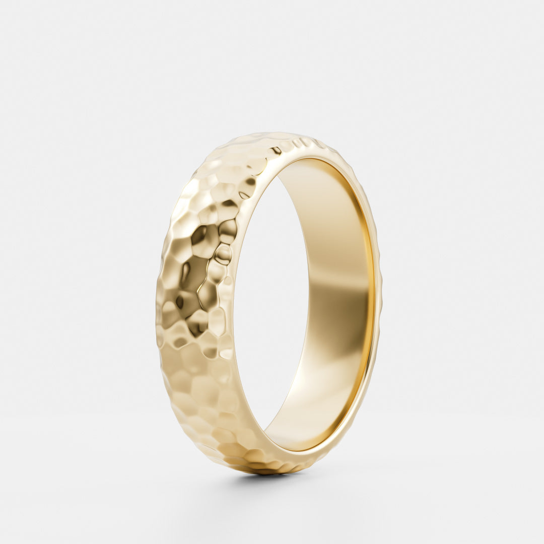 14K Solid Gold Hammered Men's Wedding Band