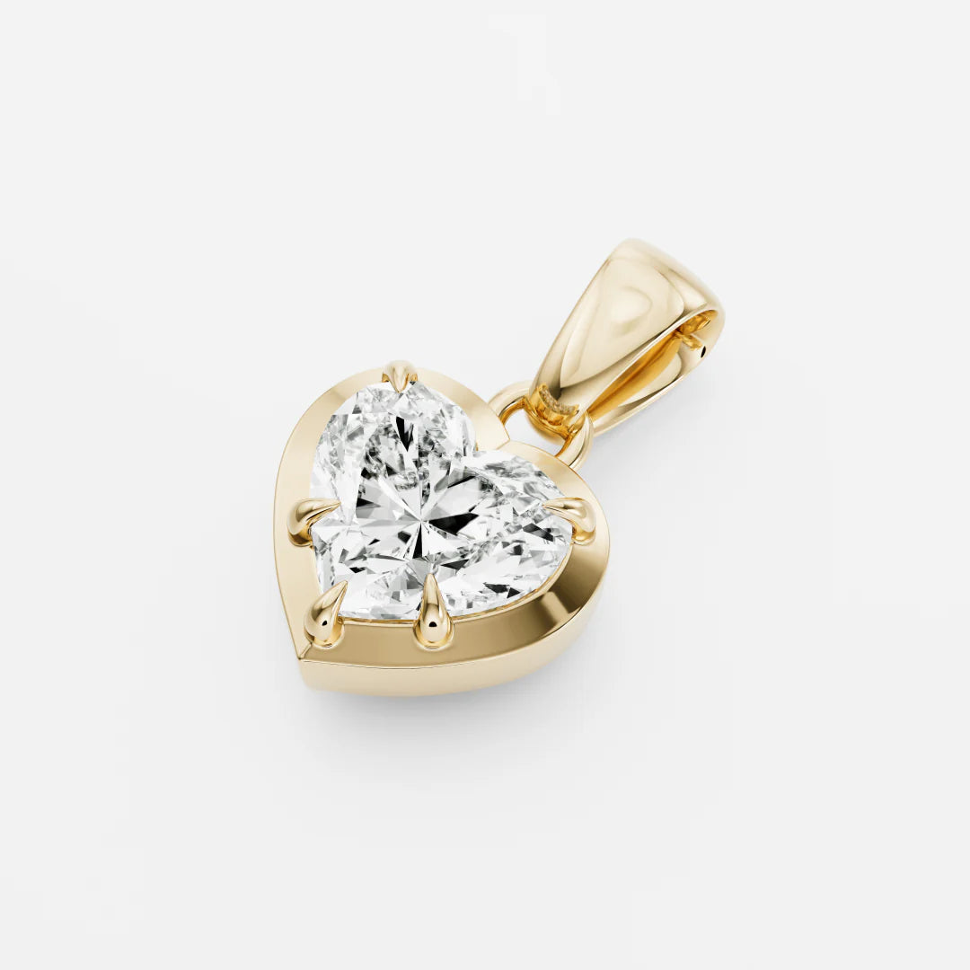 1.0CT Cut-Down Bezel Set Heart Shape Lab Grown Diamond Georgian Style Pendant