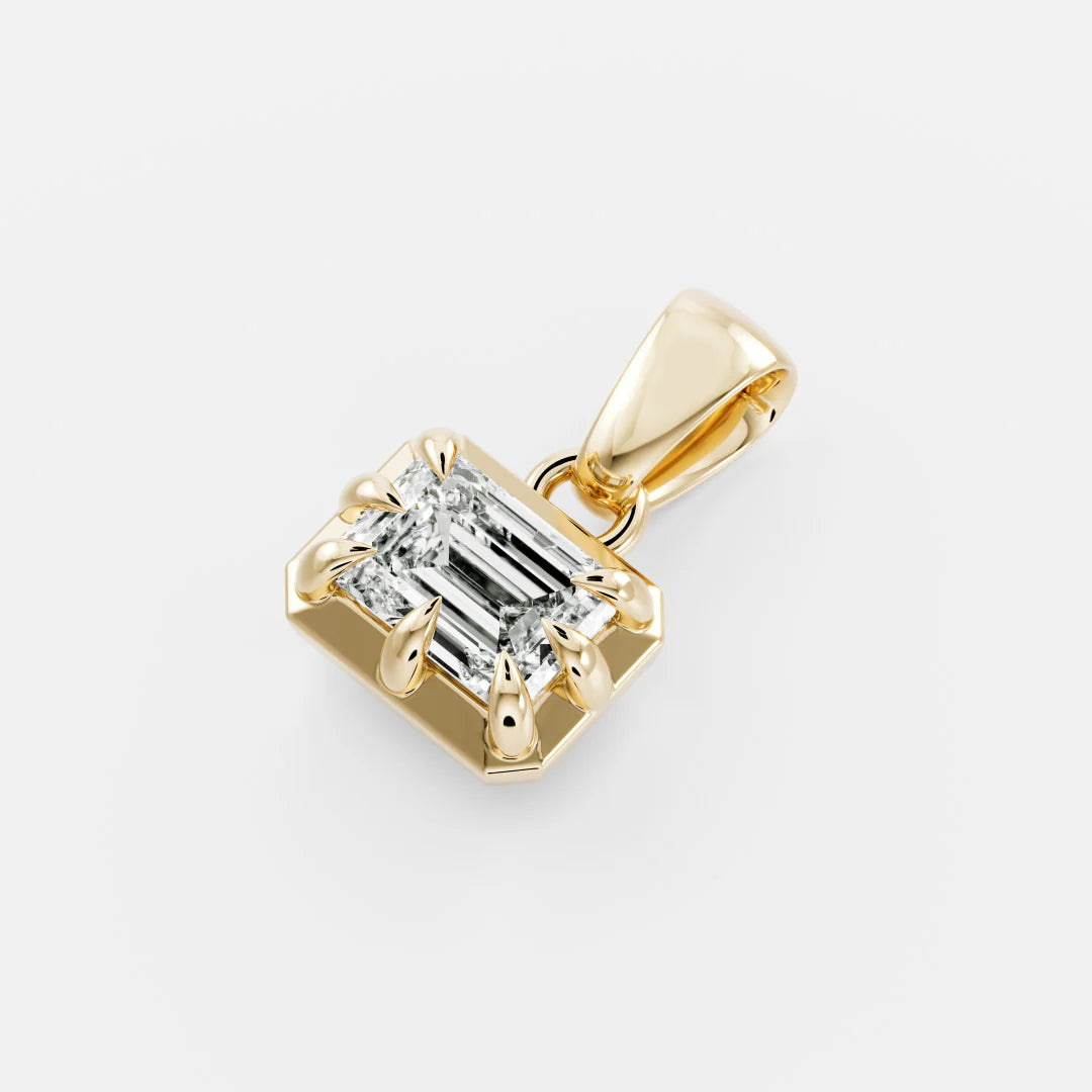 1.0CT Bezel Set Emerald Cut Lab Grown Diamond Georgian Style Pendant