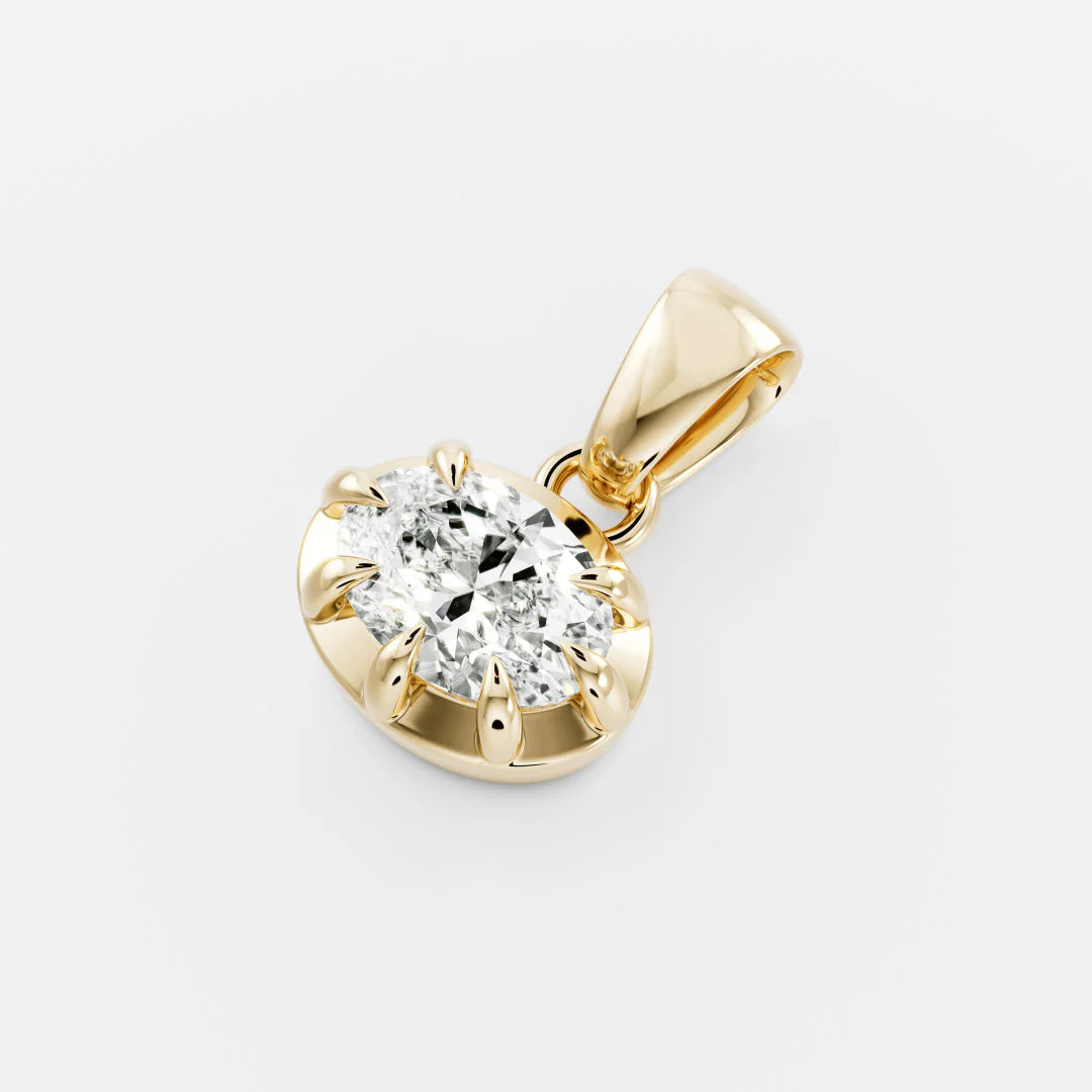 1.0CT Oval Lab Grown Diamond Georgian Style Cut-Down Bezel Pendant
