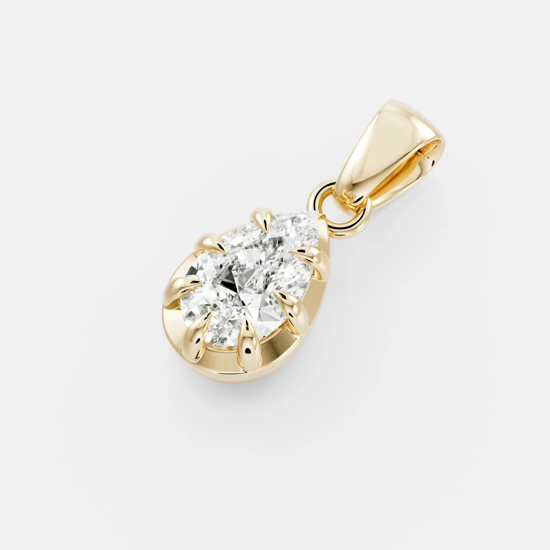 1.0CT Bezel Set Pear Cut Lab Grown Diamond Cut-Down Georgian Style Pendant