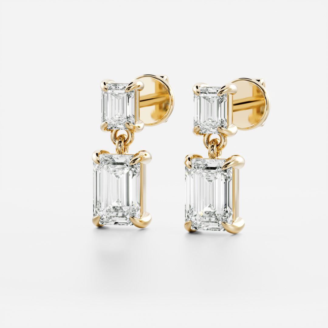 Emerald Cut Lab Grown Diamond Double Drop Earrings