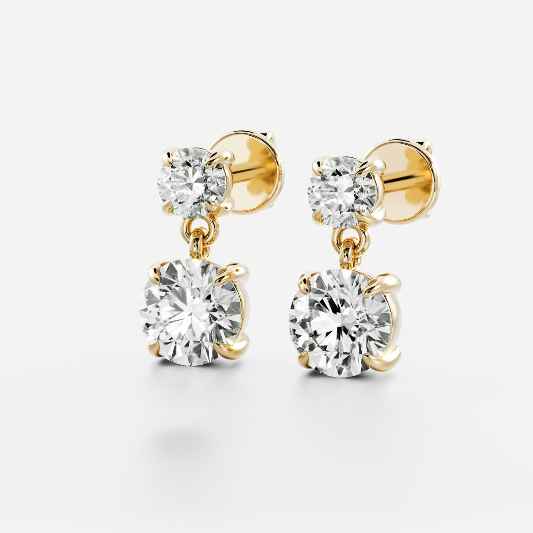 Round Lab Grown Diamond Double Drop Earrings