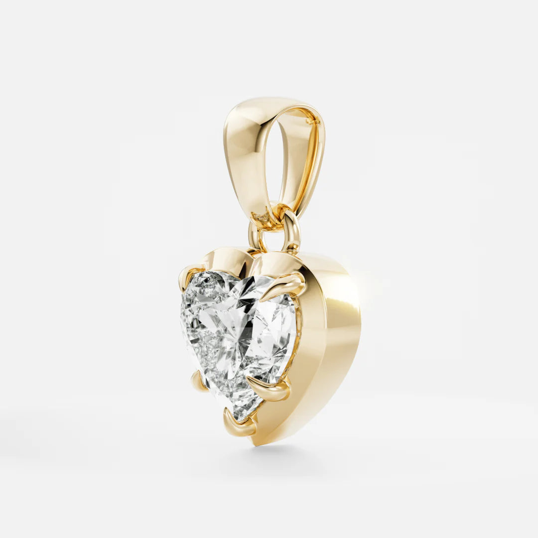1.0CT Cut-Down Bezel Set Heart Shape Lab Grown Diamond Georgian Style Pendant