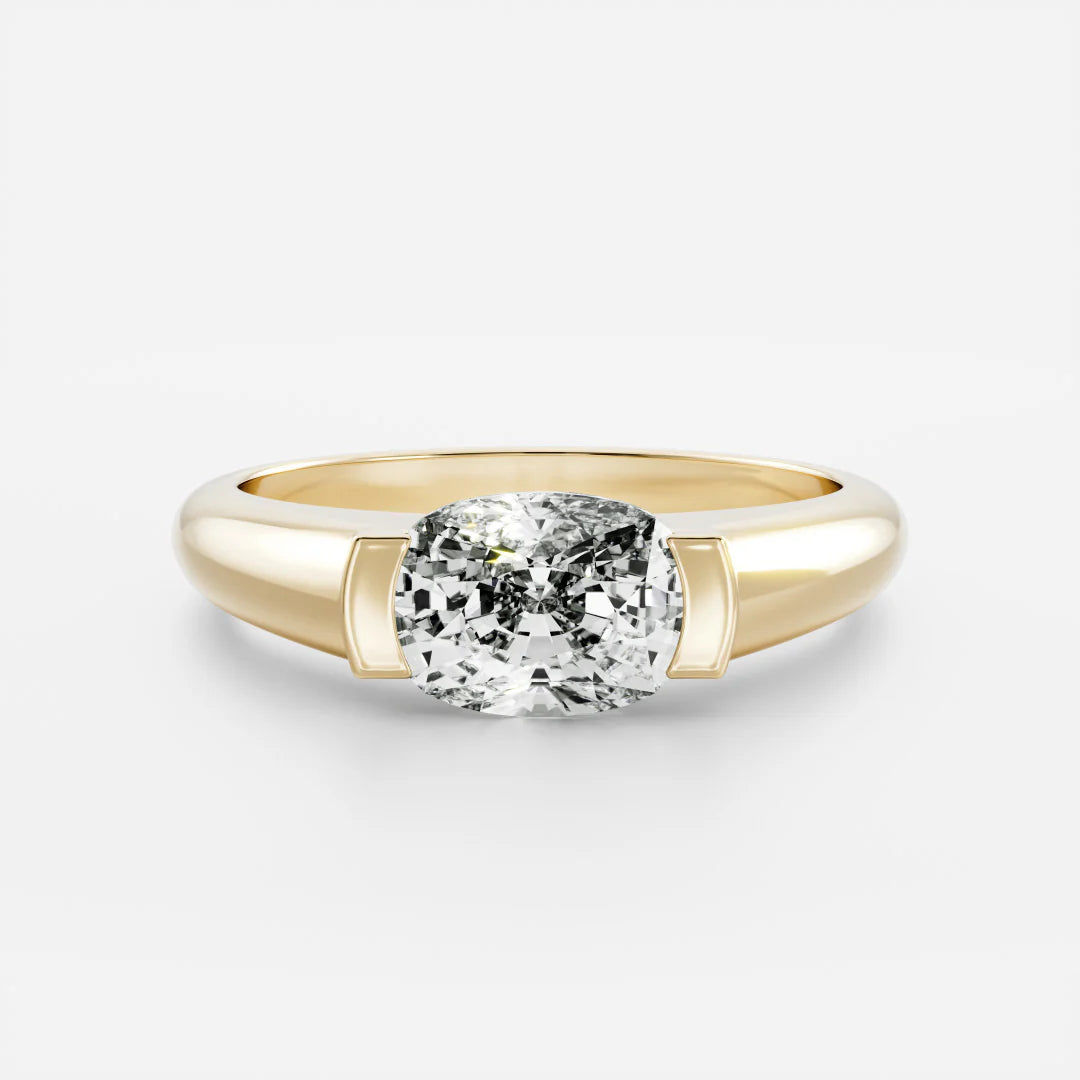 1.0CT East West Elongated Cushion Cut Lab Grown Diamond Half Bezel Signet Ring