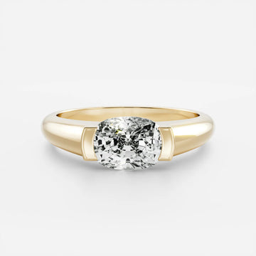 1.0CT East West Elongated Cushion Cut Lab Grown Diamond Half Bezel Signet Ring