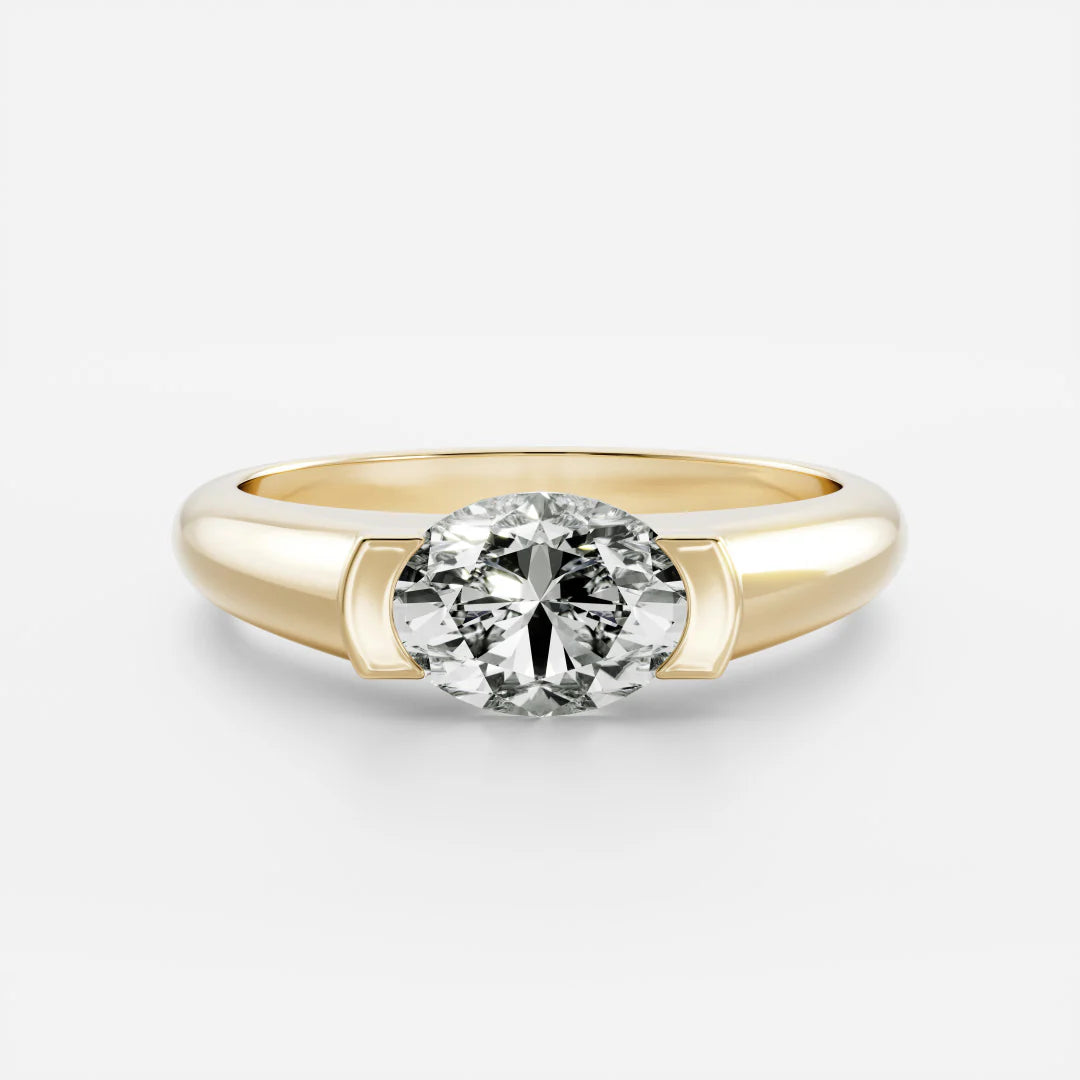 1.0CT East West Oval Cut Lab Grown Diamond Half Bezel Signet Ring