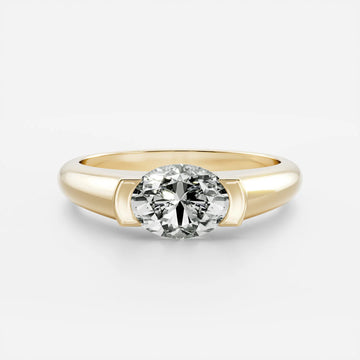 1.0CT East West Oval Cut Lab Grown Diamond Half Bezel Signet Ring