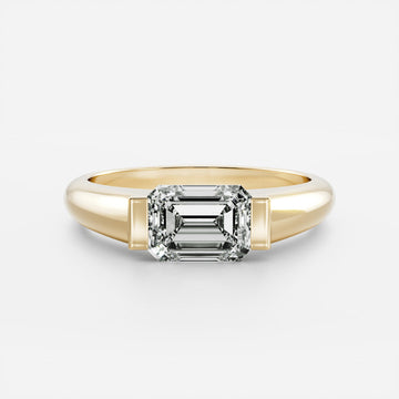 1.0CT East West Emerald Cut Lab Grown Diamond Half Bezel Signet Ring