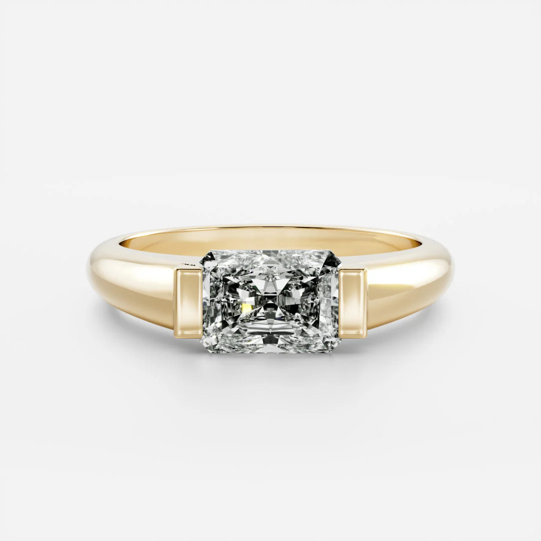 1.0CT East West Radiant Cut Lab Grown Diamond Half Bezel Signet Ring