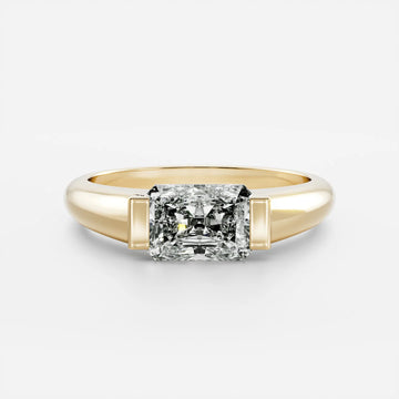 1.0CT East West Radiant Cut Lab Grown Diamond Half Bezel Signet Ring