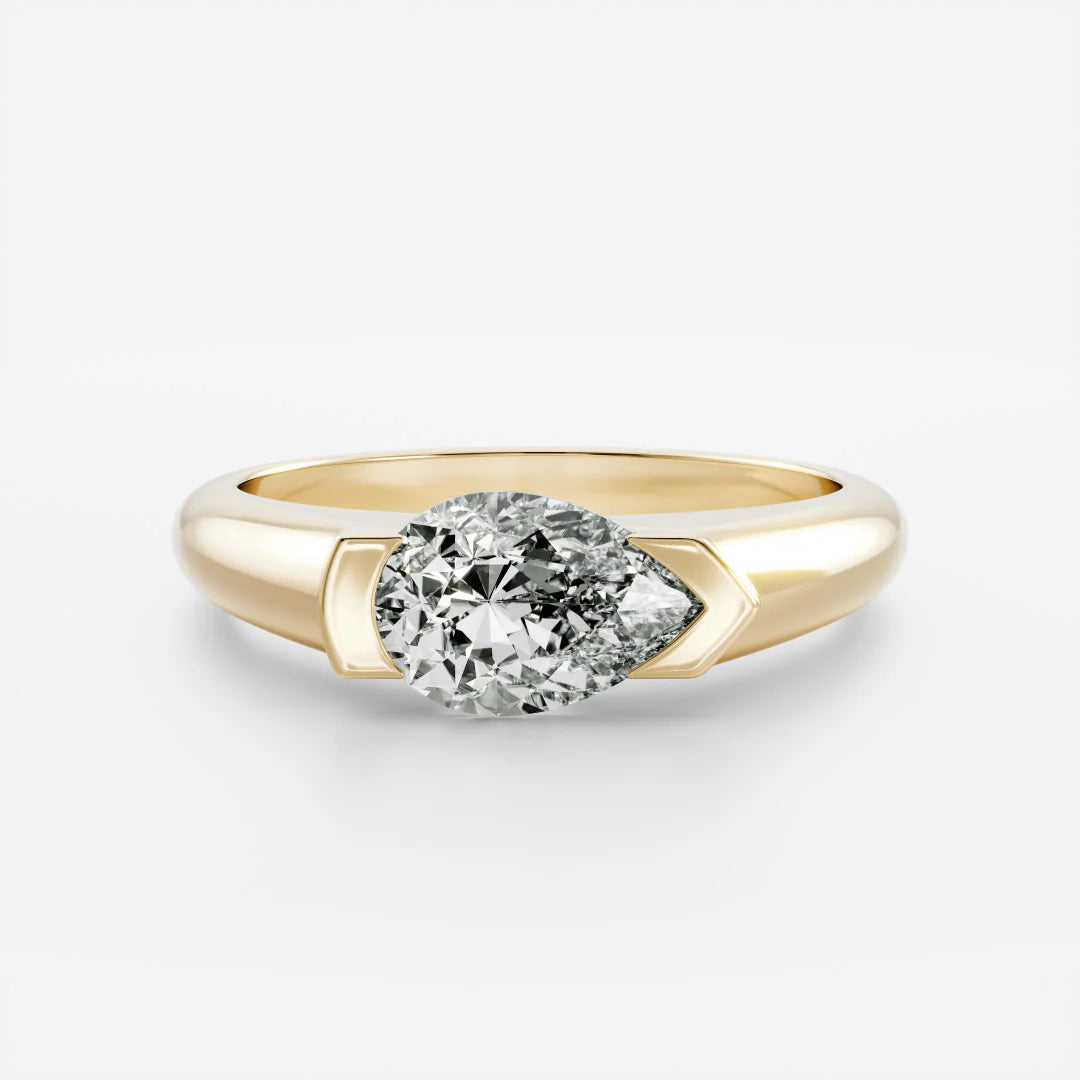 1.0CT East West Pear Cut Lab Grown Diamond Half Bezel Signet Ring