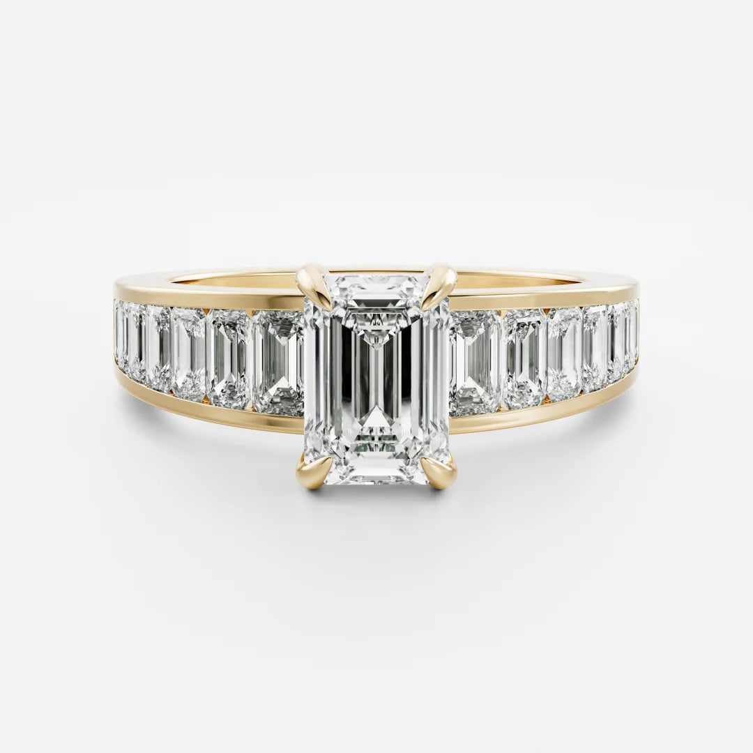 1.50CT Emerald Cut Lab Grown Diamond Channel Set Baguette Band Engagement Ring
