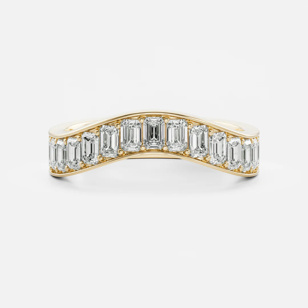 Channel Set Emerald Cut Lab Grown Diamond Curved Wedding Band