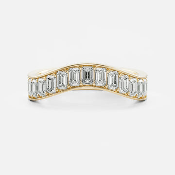 Channel Set Emerald Cut Lab Grown Diamond Curved Wedding Band