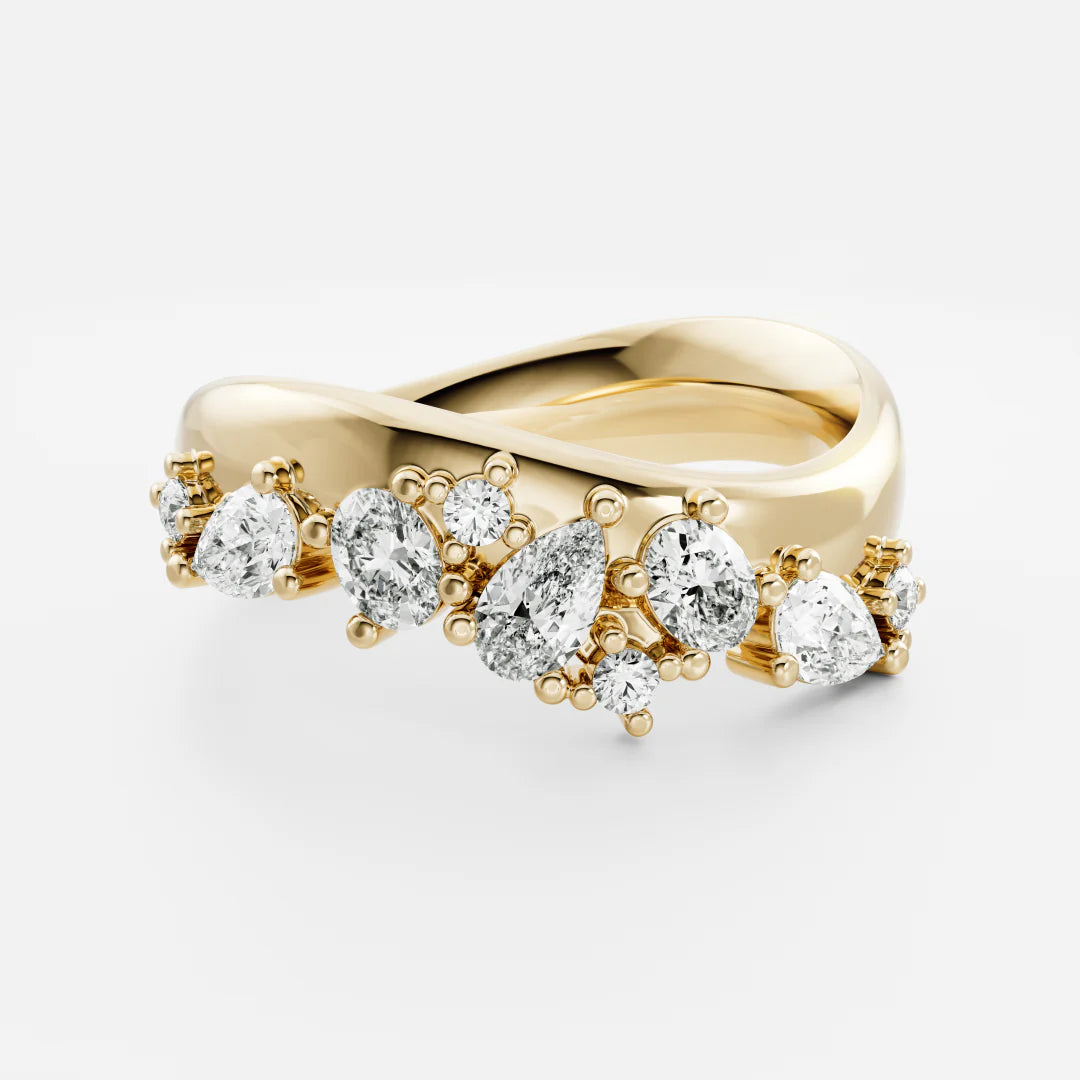 Scattered Pear, Oval And Round Cut Lab Grown Diamond Contour Wedding Band