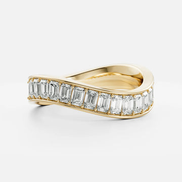 Channel Set Emerald Cut Lab Grown Diamond Contour Wedding Band