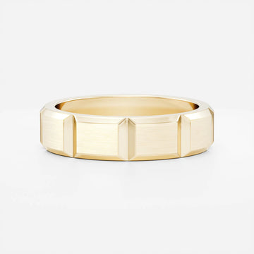 14K Solid Gold Geometric Faceted Brushed Men's Wedding Band