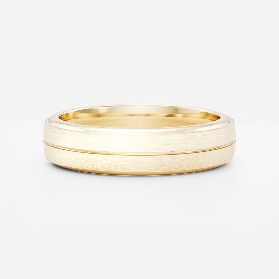 18K Solid Gold Brushed Singular Grooved Men's Wedding Band