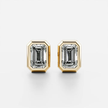 Lab Grown Diamond Stud - Emerald Cut Bezel Earrings