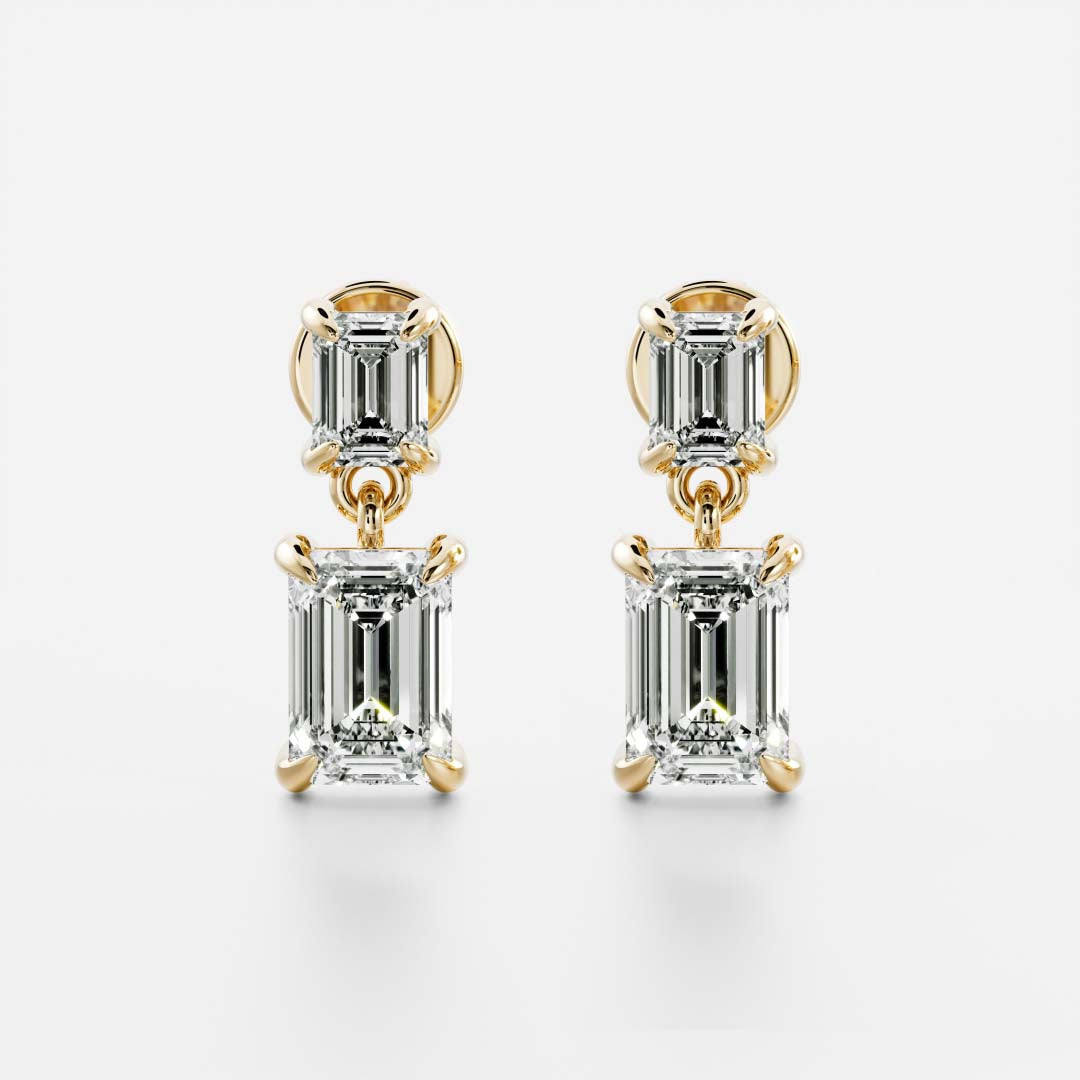 Emerald Cut Lab Grown Diamond Double Drop Earrings