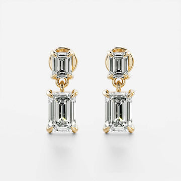 Emerald Cut Lab Grown Diamond Double Drop Earrings