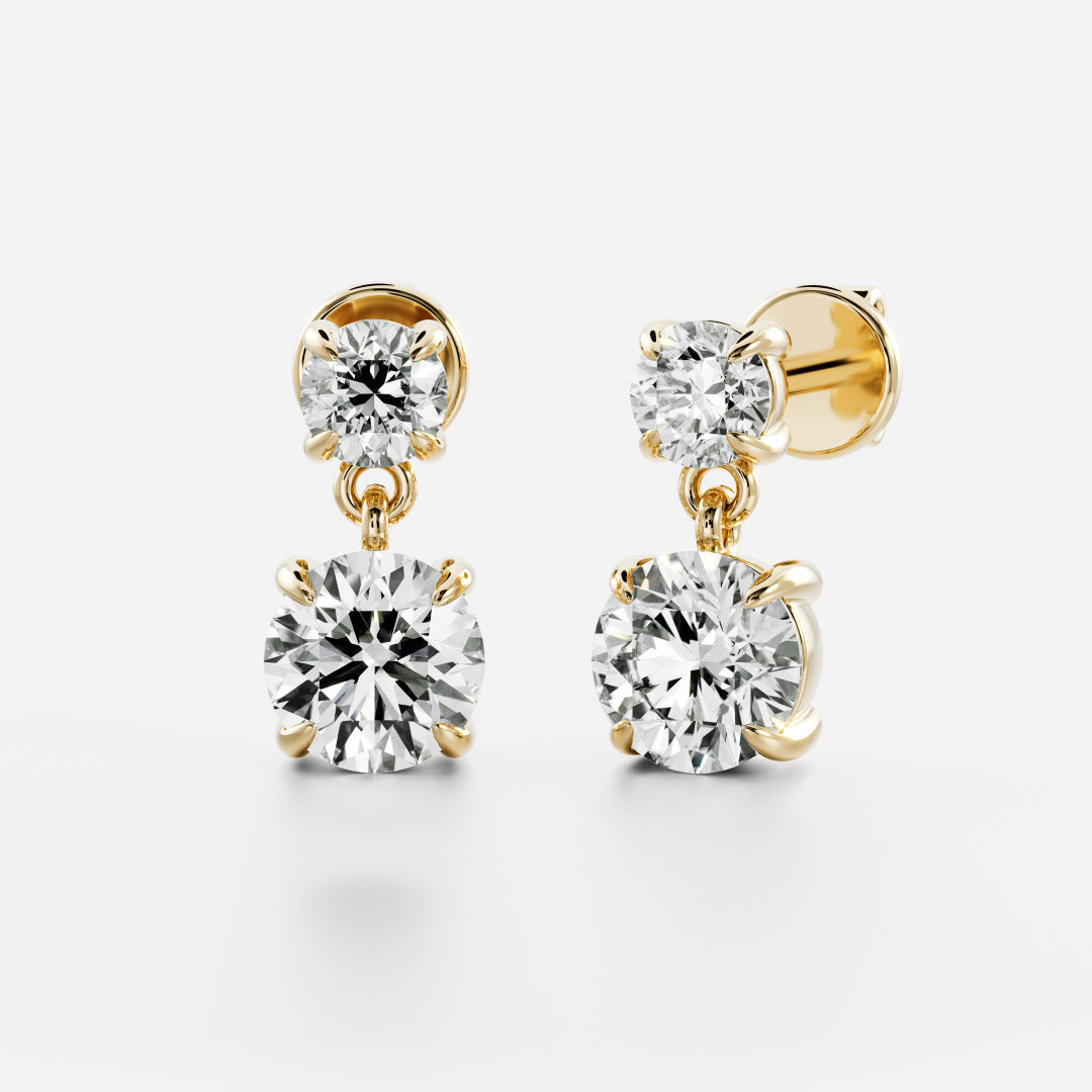 Round Lab Grown Diamond Double Drop Earrings