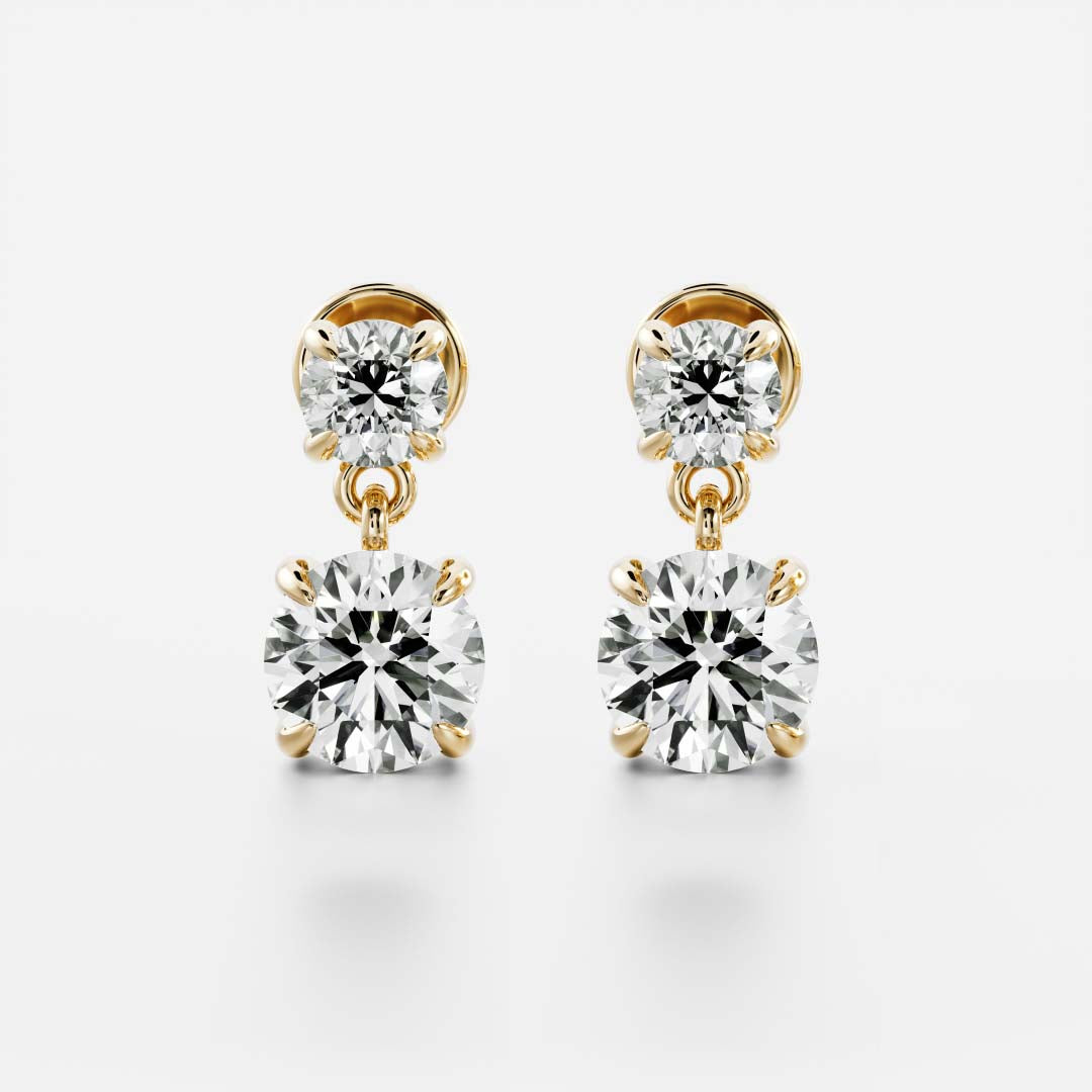Round Lab Grown Diamond Double Drop Earrings