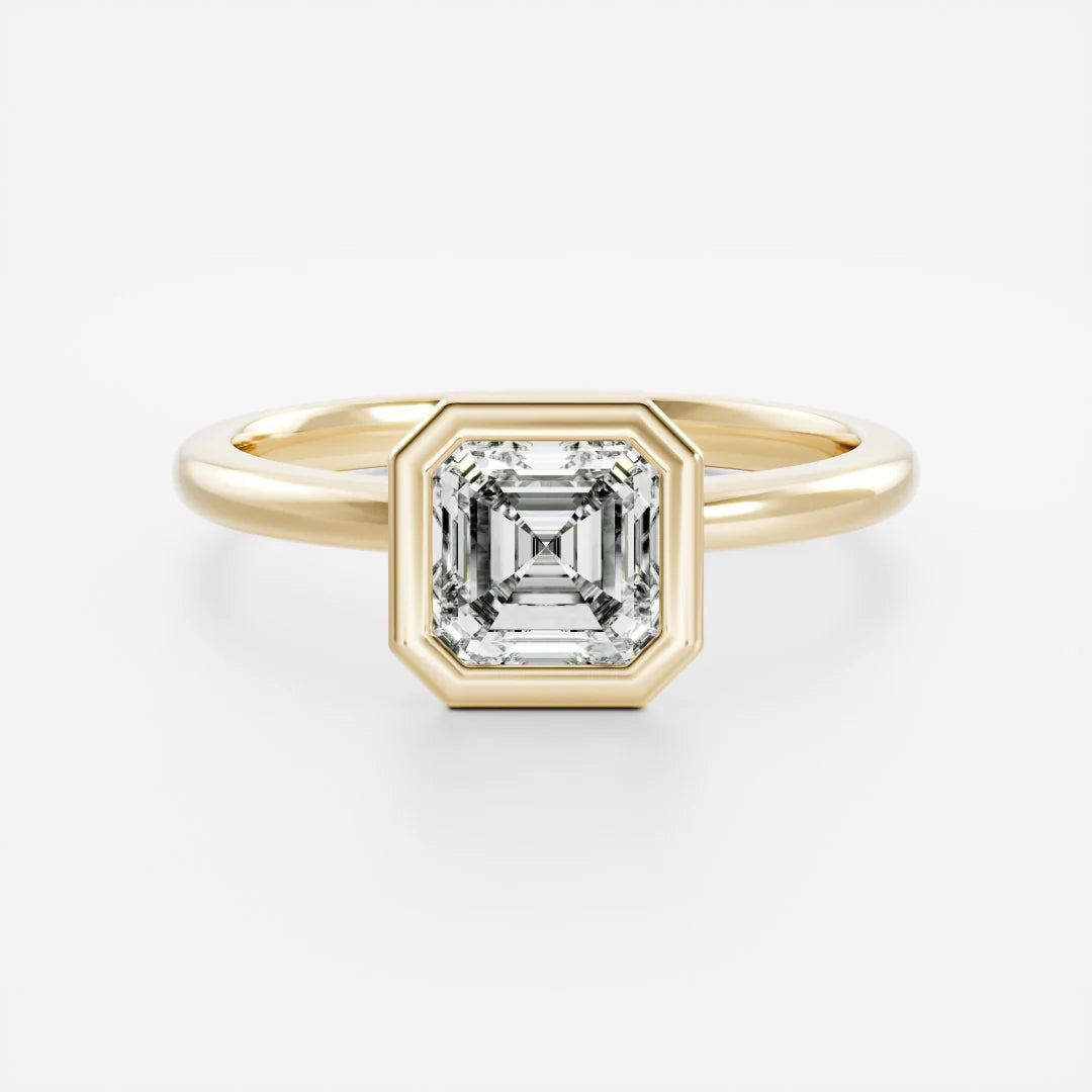 1.0CT Bezel Set Asscher Cut Lab Grown Diamond Solitaire Engagement Ring