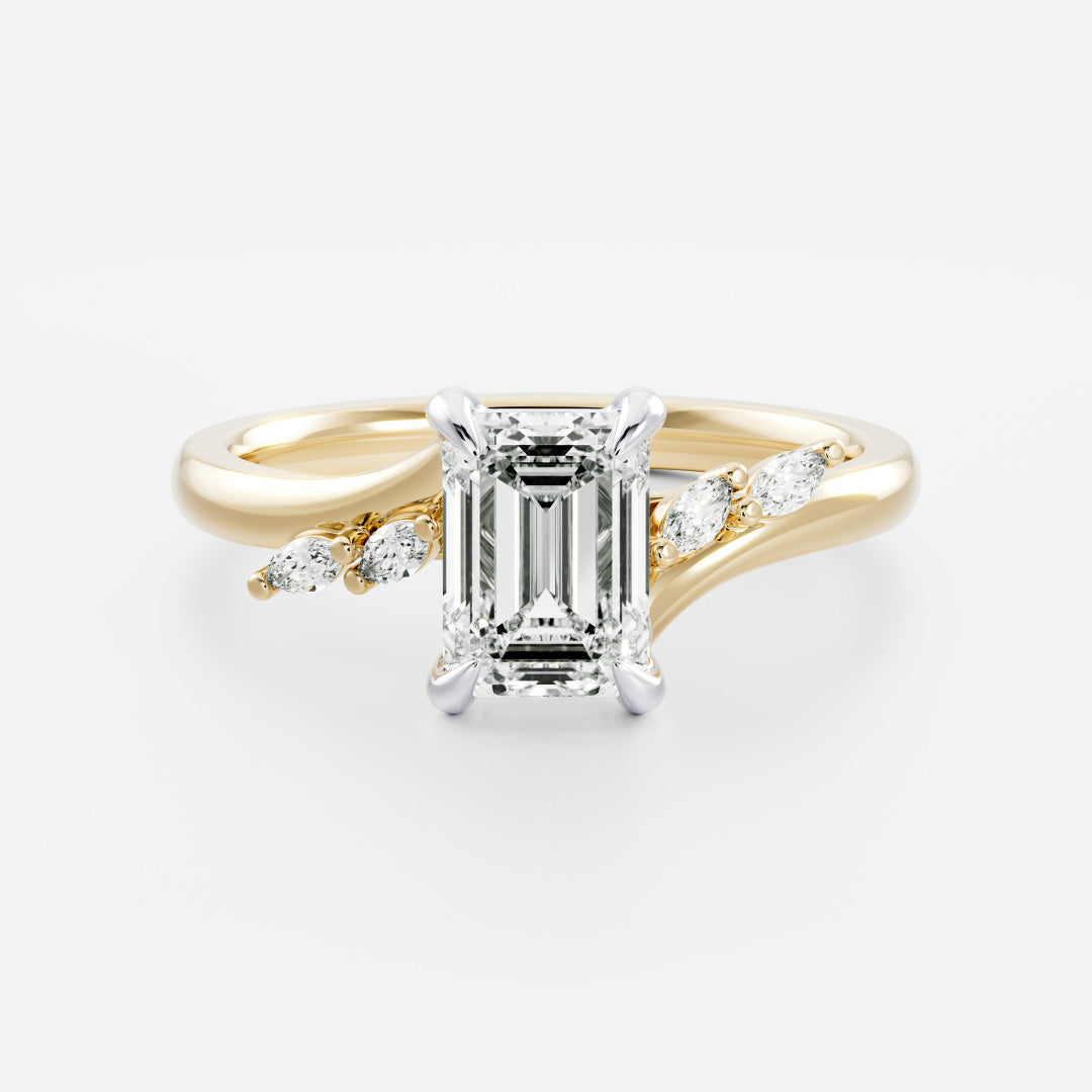 2.0CT Emerald Cut Lab Grown Diamond With Marquise Accents Twisted Engagement Ring