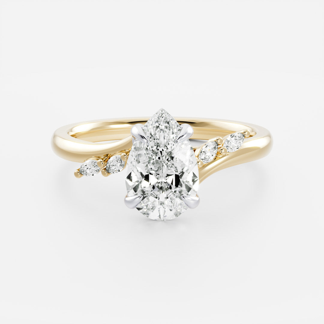 2.0CT Pear Lab Grown Diamond With Marquise Accents Twisted Band Engagement Ring