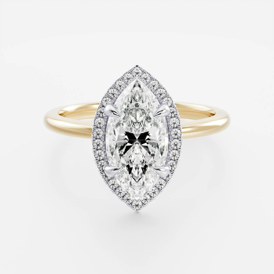 1.0CT Marquise Lab Grown Diamond Halo Solitaire Engagement Ring