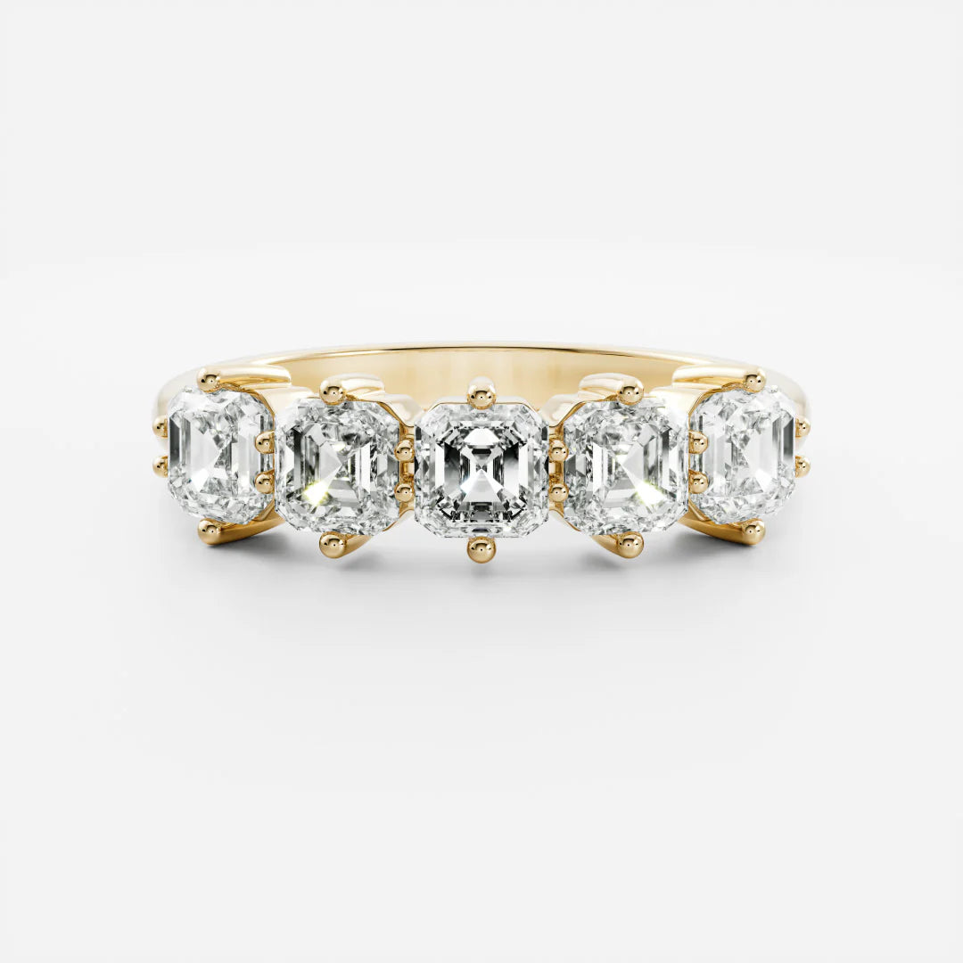 Asscher Cut Lab Grown Diamond Five Stone Wedding Band