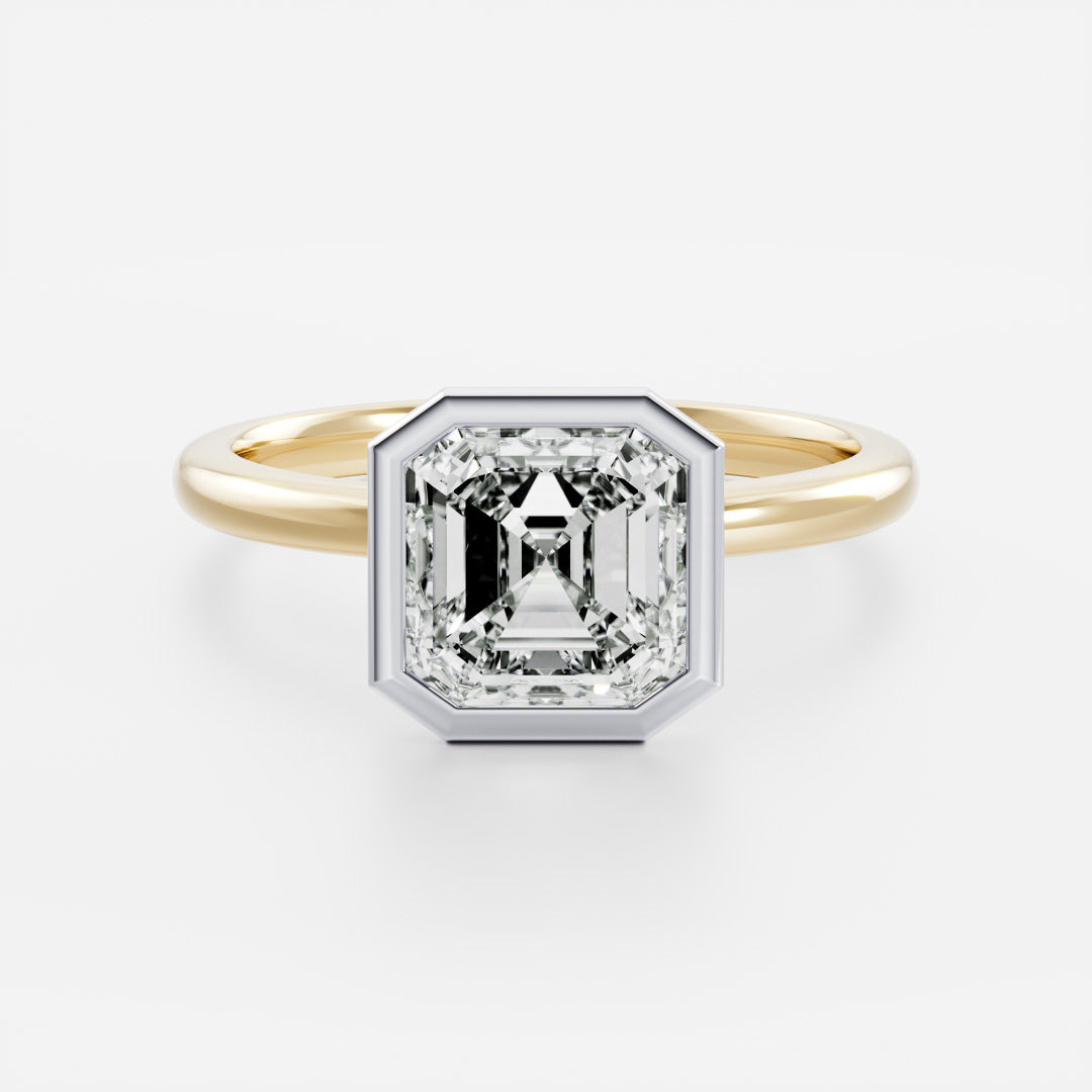 1.0CT Bezel Set Asscher Cut Lab Grown Diamond Solitaire Engagement Ring