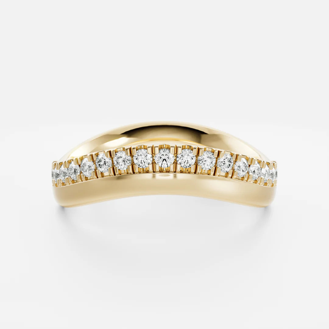 Round Lab Grown Diamond One Side Pave Curved Wedding Band