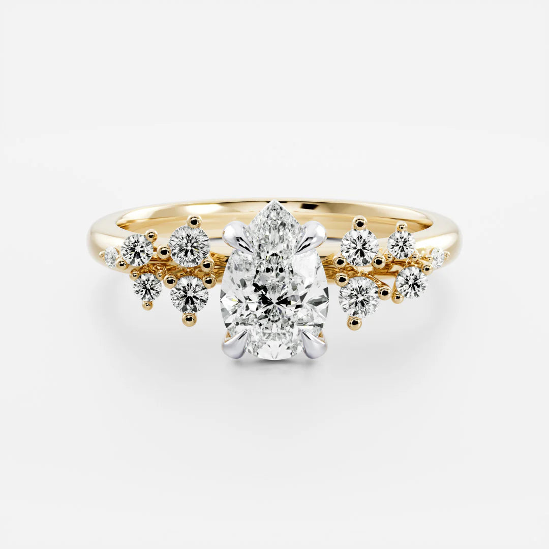 1.0CT Pear Lab Grown Diamond Cluster Vintage Style Engagement Ring