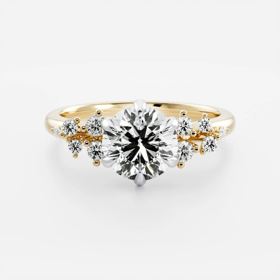 1.0CT Round Lab Grown Diamond Cluster Vintage Style Engagement Ring