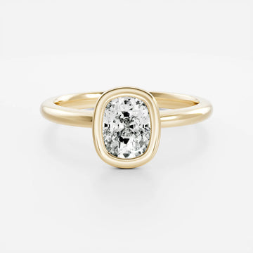 1.0CT Bezel Set Elongated Cushion Cut Lab Grown Diamond Solitaire Engagement Ring