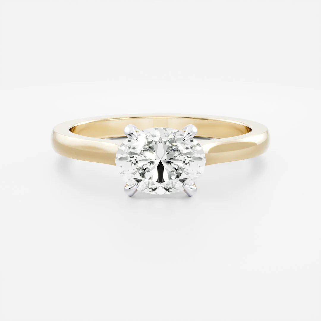 1.0CT East West Oval Lab Grown Diamond Cathedral Engagement Ring