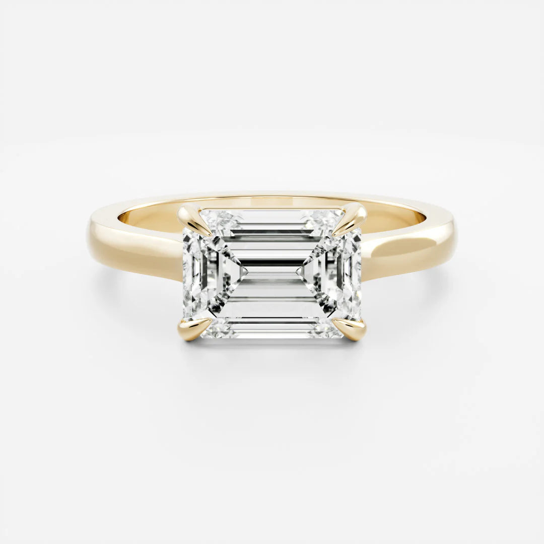 1.0CT East West Emerald Cut Lab Grown Diamond Cathedral Engagement Ring
