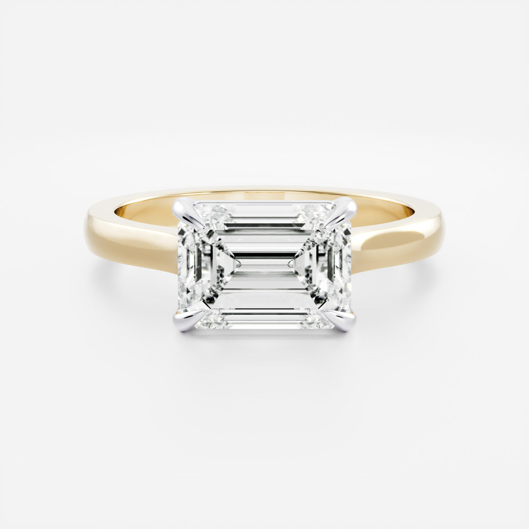 1.0CT East West Emerald Cut Lab Grown Diamond Cathedral Engagement Ring