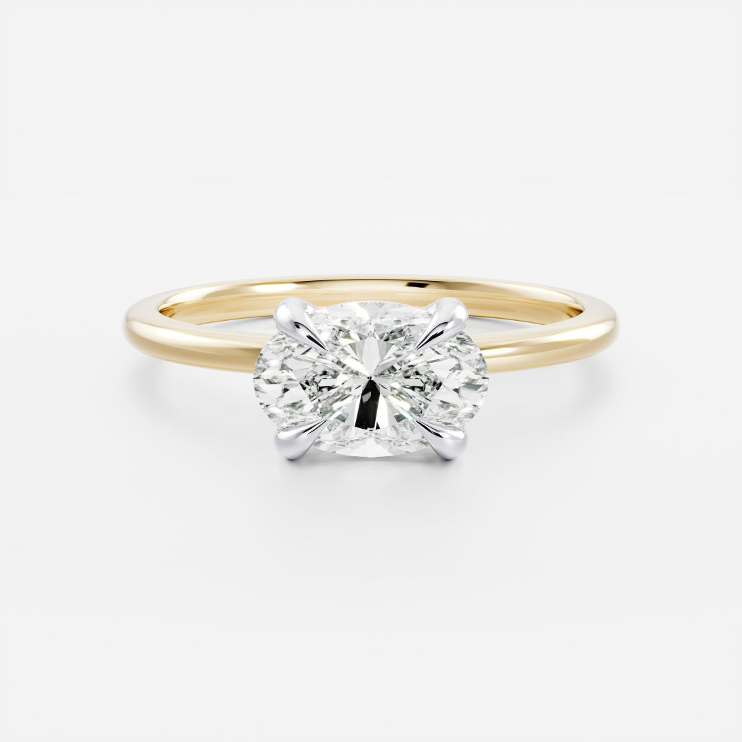 1.0CT East West Oval Lab Grown Diamond Solitaire Engagement Ring