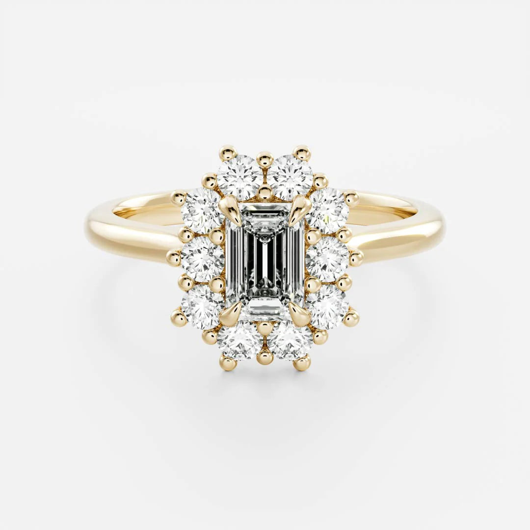 1.0CT Emerald Cut Lab Grown Diamond Halo Cluster Engagement Ring
