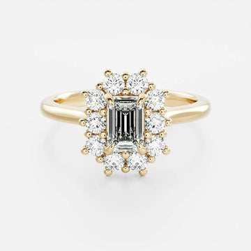 1.0CT Emerald Cut Lab Grown Diamond Halo Cluster Engagement Ring