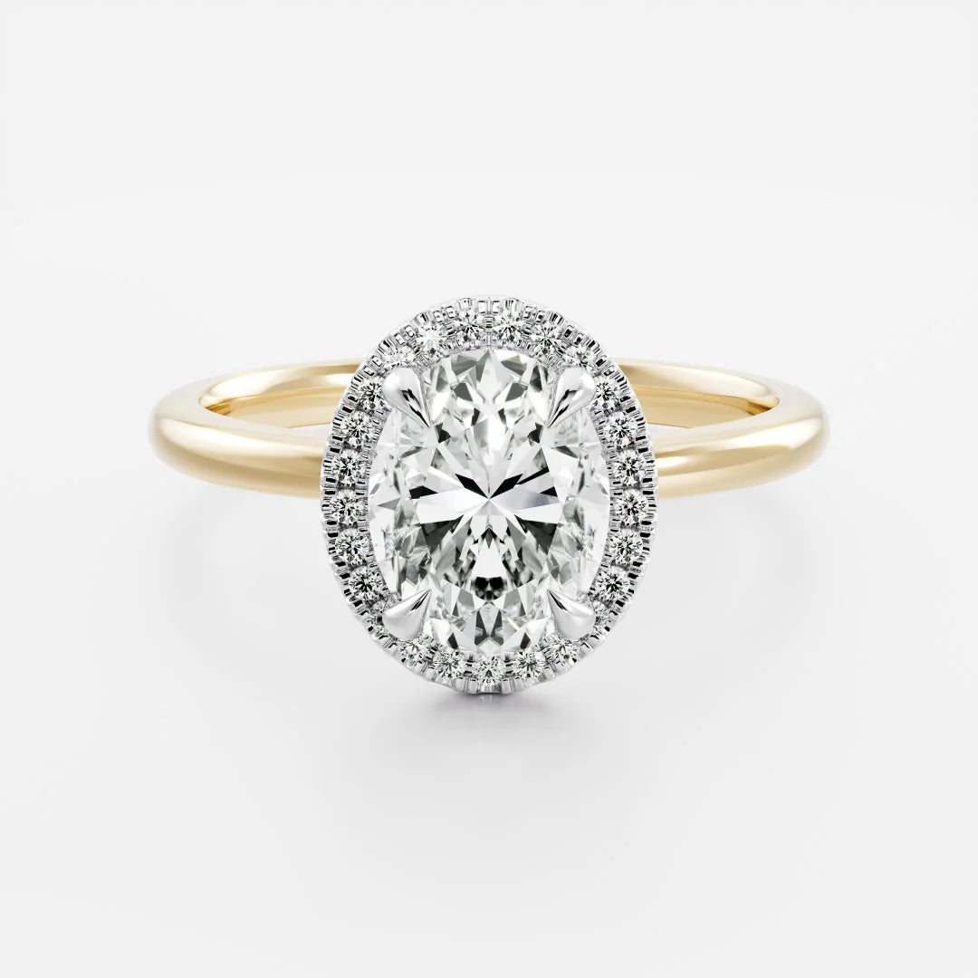 1.0CT Oval Lab Grown Diamond Halo Solitaire Engagement Ring