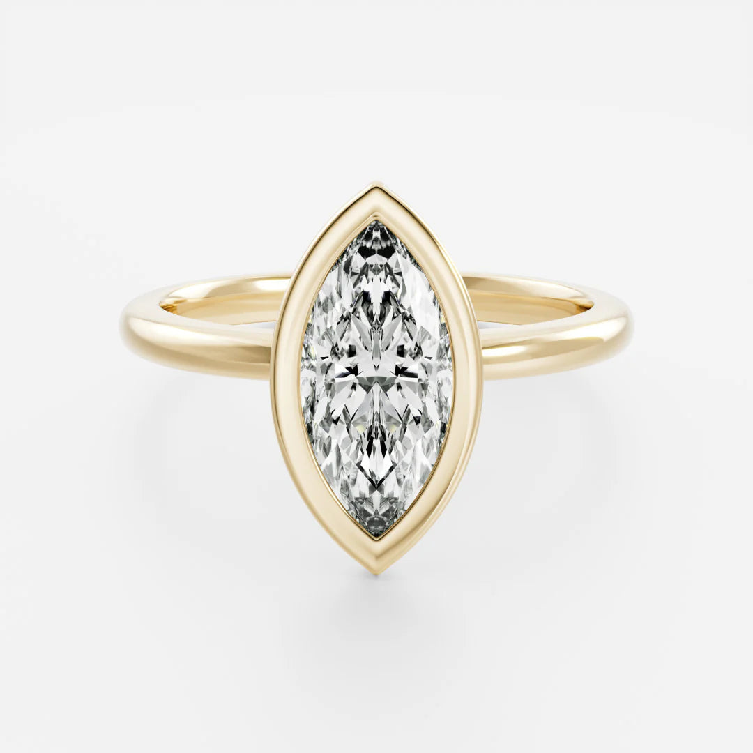 1.0CT Bezel Set Marquise Cut Lab Grown Diamond Solitaire Engagement Ring