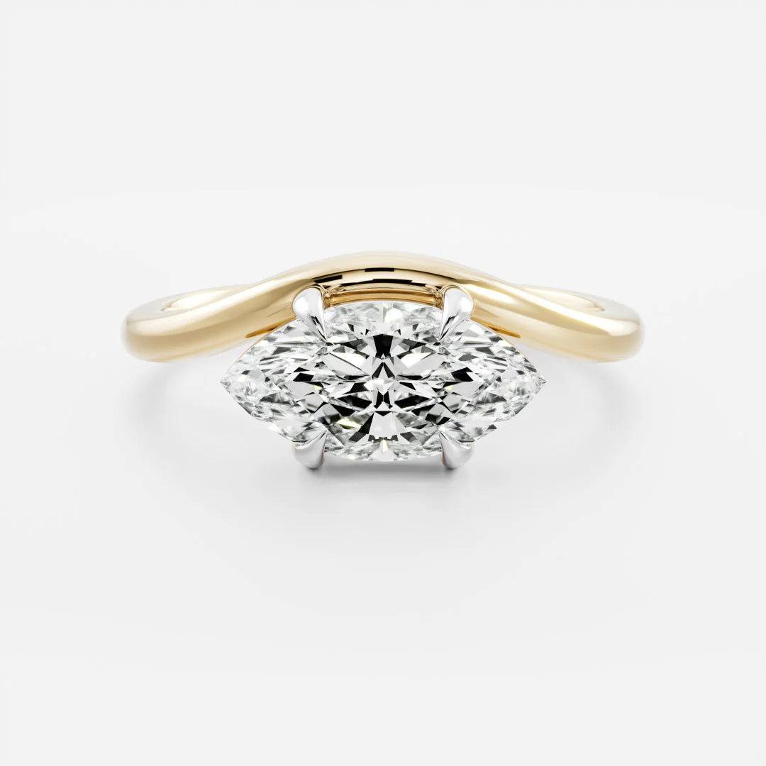 2.0CT East West Marquise Lab Grown Diamond Curved Solitaire Unique Engagement Ring